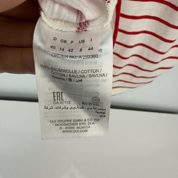 OUI Striped Cotton Summer Red & White T-Shirt W/Lace Embroided Boat Round Size 8 - Picture 11 of 13